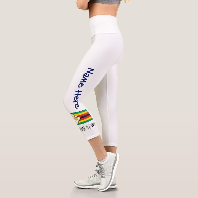 Zimbabwe Zimbabwean Flag Black Personalised Name  Capri Leggings (Left)
