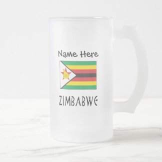 Zimbabwe Zimbabwean Flag Black Personalised Name  Frosted Glass Beer Mug