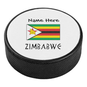 Zimbabwe Zimbabwean Flag Black Personalised Name Hockey Puck