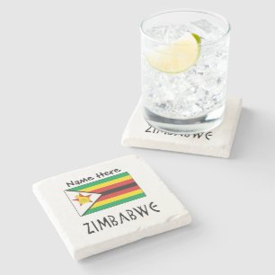Zimbabwe Zimbabwean Flag Black Personalised Name  Stone Coaster