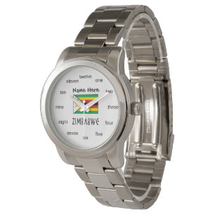 Zimbabwe Zimbabwean Flag Black Personalised Name  Watch