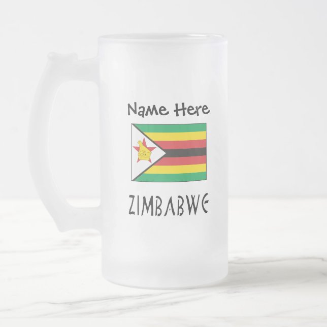 Zimbabwe Zimbabwean Flag Personalised  Frosted Glass Beer Mug (Left)