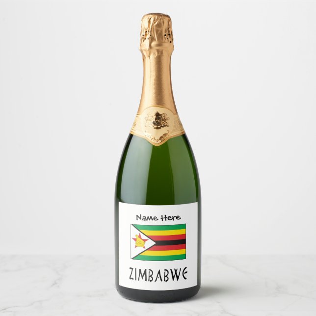 Zimbabwe Zimbabwean Flag Personalised  Sparkling Wine Label (Front)