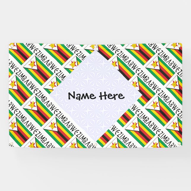 Zimbabwe Zimbabwean Flag Tiled Black Personalised  Banner (Horizontal)