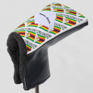 Zimbabwe Zimbabwean Flag Tiled Black Personalised Golf Head Cover