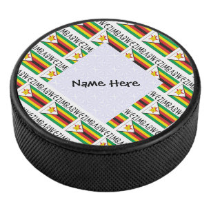 Zimbabwe Zimbabwean Flag Tiled Black Personalised  Hockey Puck