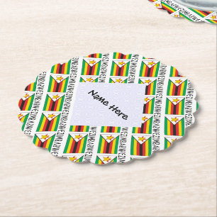 Zimbabwe Zimbabwean Flag Tiled Black Personalised Paper Coaster