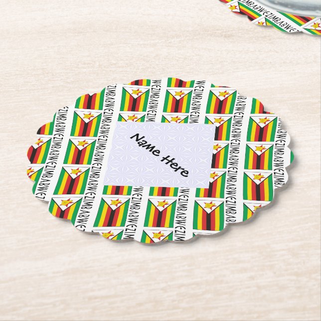 Zimbabwe Zimbabwean Flag Tiled Black Personalised  Paper Coaster (Angled)