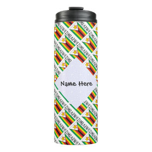 Zimbabwe Zimbabwean Flag Tiled Black Personalised Thermal Tumbler