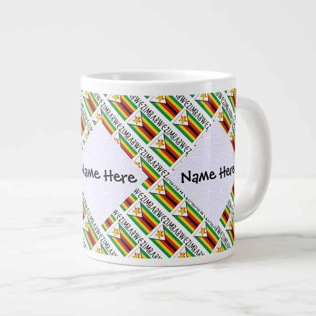Zimbabwe Zimbabwean Flag Tiled Personalised  Large Coffee Mug (Front Right)
