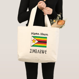 Zimbabwea Zimbabwean Flag Black Personalisation  Large Tote Bag