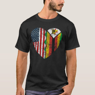 Zimbabwean American Flags Heart United States Zim T-Shirt