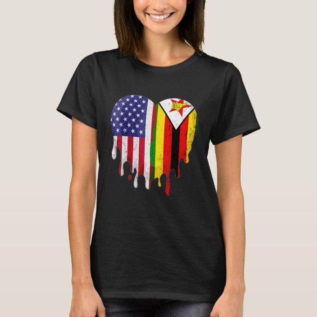 Zimbabwean American Patriot Grown Country Melting  T-Shirt (Front)
