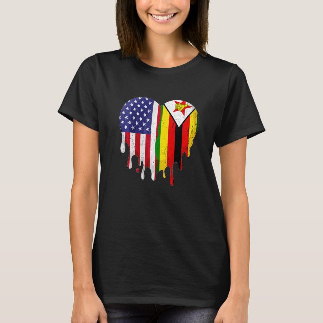 Zimbabwean American Patriot Grown Country Melting  T-Shirt (Front)