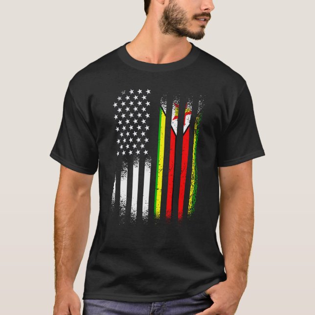 Zimbabwean American Patriot Grown Country USA Flag T-Shirt (Front)