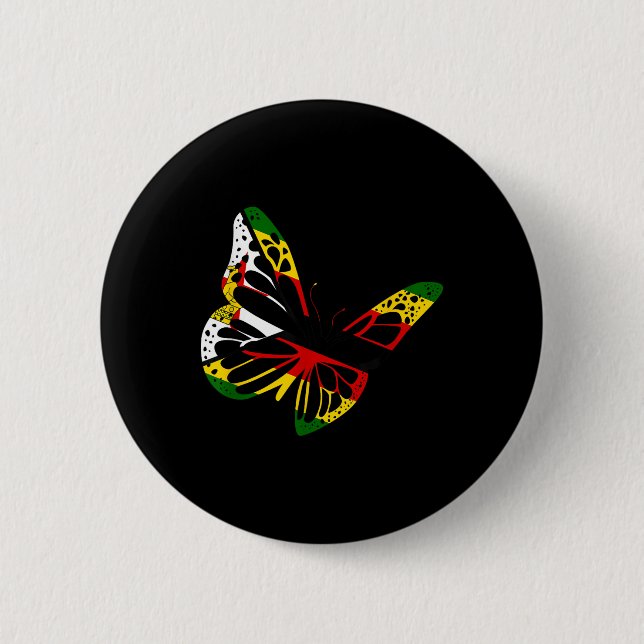 Zimbabwean Roots Butterfly Zimbabwe Flag Zimbabwea 6 Cm Round Badge (Front)
