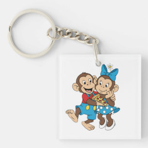 Zina and Mimo with a slice of pizza. Key Ring