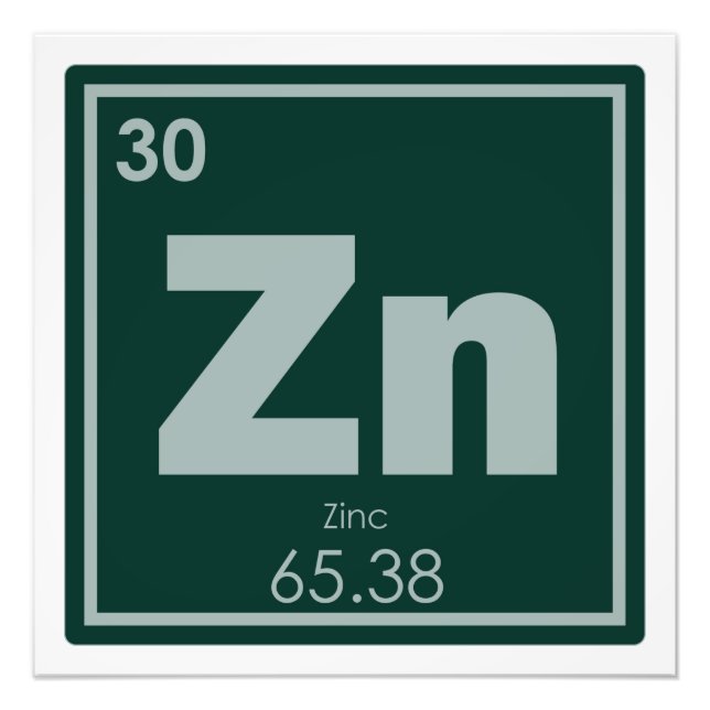Zinc chemical element symbol chemistry formula gee photo print (Front)