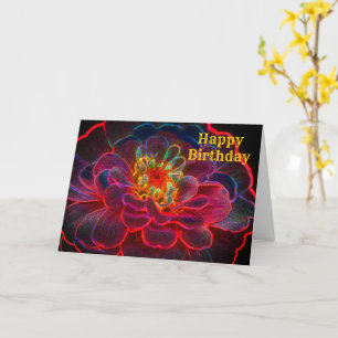 Zinnia Abstract Flower Art Birthday Card