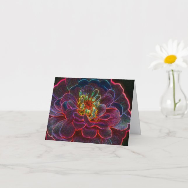 Zinnia Abstract Flower Art Note Card (Small Plant)