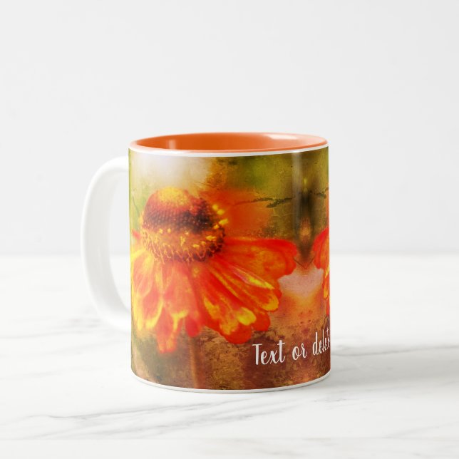 Zinnia Abstract Flower Art Personalised  Two-Tone Coffee Mug (Front Left)