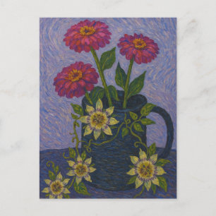 Zinnia and Passion flower Postcard
