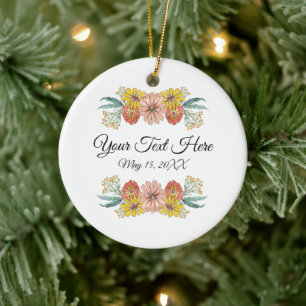 Zinnia Art Drawing - Custom Text Wreath Ceramic Tree Decoration