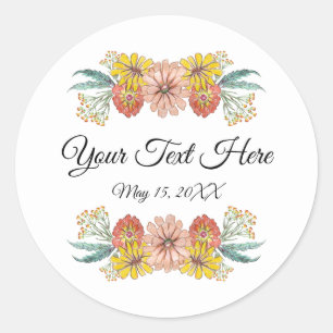 Zinnia Art Drawing - Custom Text Wreath Classic Round Sticker