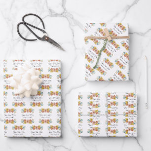 Zinnia Art Drawing - Custom Text Wreath Wrapping Paper Sheet