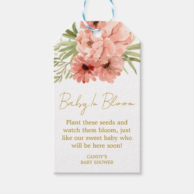 Zinnia Baby Shower Seed Gift Tags (Front)