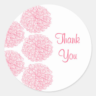 Zinnia Border Thank You Stickers, Pink Classic Round Sticker
