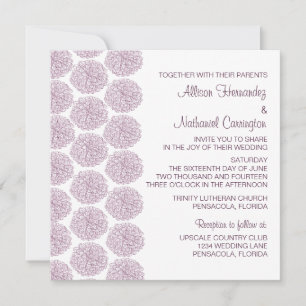 Zinnia Border Wedding Invite, Purple Invitation