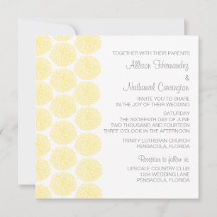 Zinnia Border Wedding Invite, Yellow Invitation