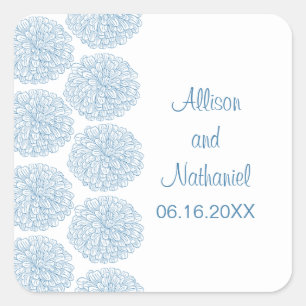 Zinnia Border Wedding Stickers, Blue Square Sticker