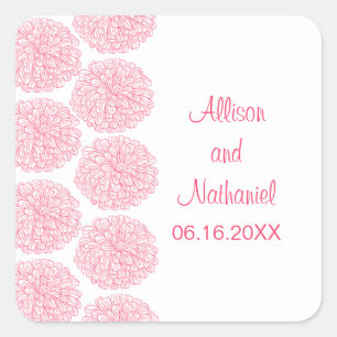Zinnia Border Wedding Stickers, Pink Square Sticker
