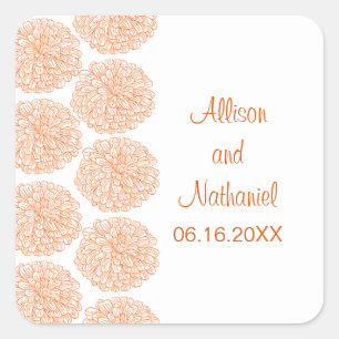 Zinnia Border Wedding Stickers, Tangerine Square Sticker