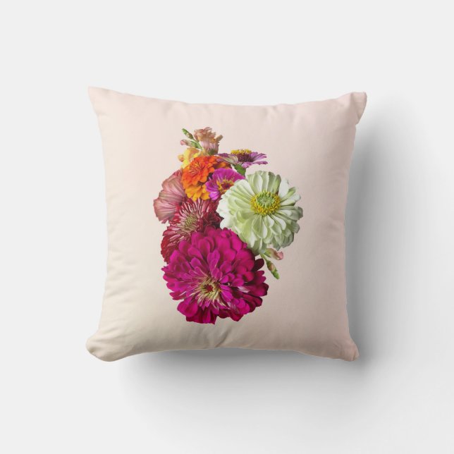 Zinnia Bouquet Mixed Colours Cushion (Front)