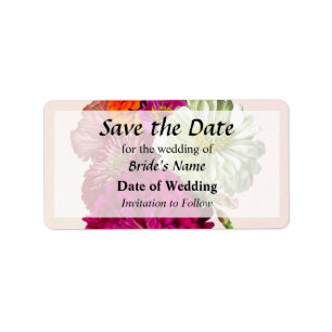 Zinnia Bouquet Mixed Colours Save the Date Label