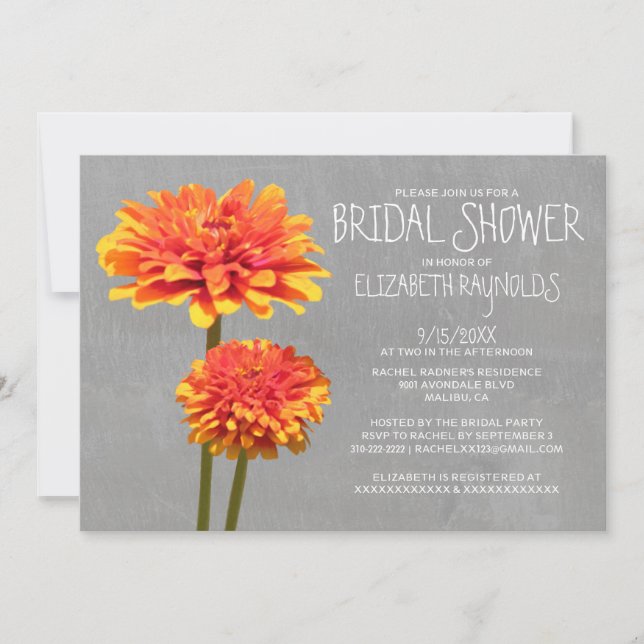 Zinnia Bridal Shower Invitations (Front)