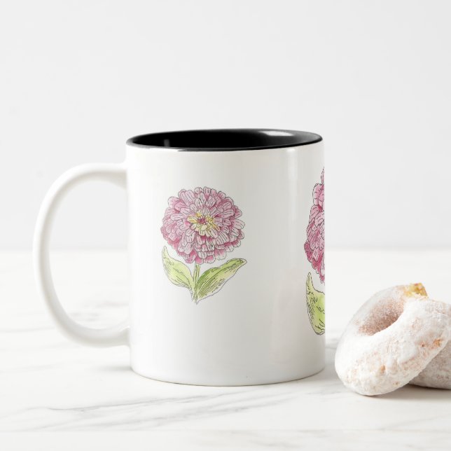 Zinnia Burst  Two-Tone Coffee Mug (With Donut)