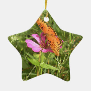 Zinnia & Butterfly Star Ornament