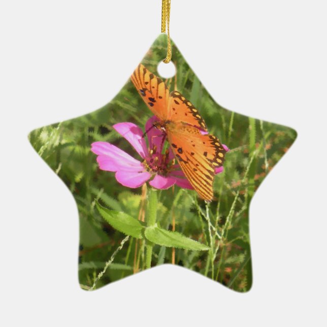 Zinnia & Butterfly Star Ornament (Back)
