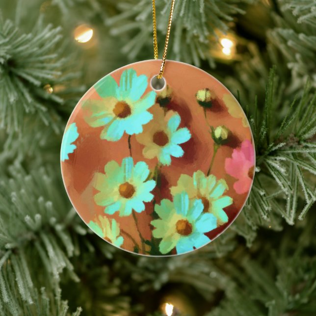 Zinnia Elegans Flowers Ceramic Tree Decoration (Tree)