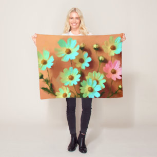Zinnia Elegans Flowers Fleece Blanket