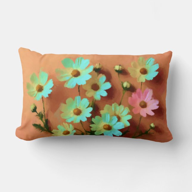 Zinnia Elegans Flowers Lumbar Cushion (Front)