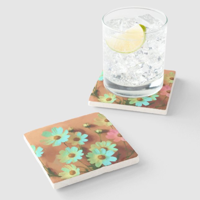 Zinnia Elegans Flowers Stone Coaster (Side)