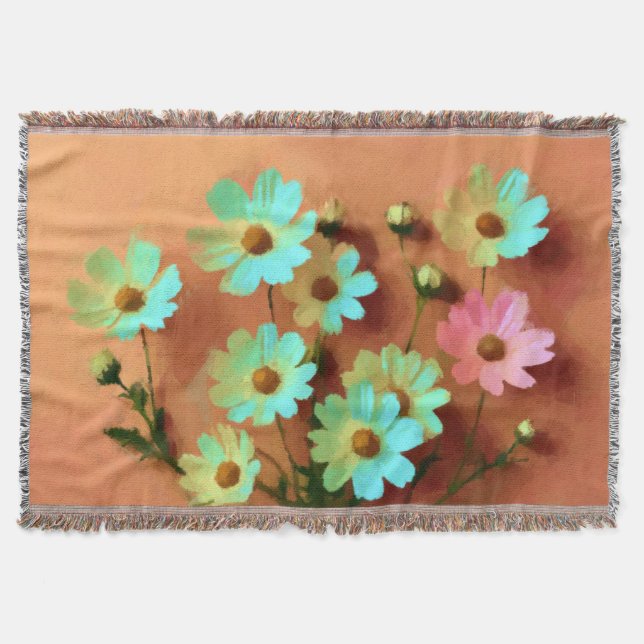 Zinnia Elegans Vibrant Botanical Throw Blanket (Front)