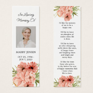 Zinnia Floral Photo Funeral Memorial Bookmark