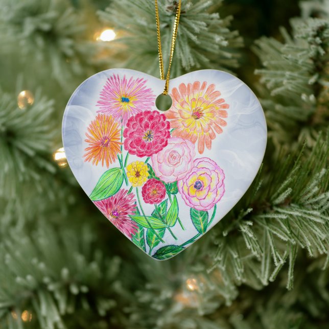 Zinnia Flower Artistic Garden Art Ceramic Tree Decoration (Tree)
