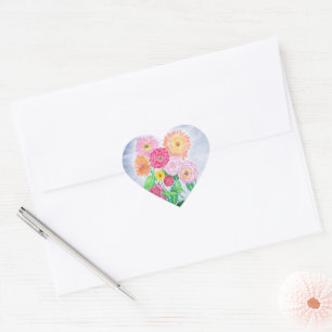 Zinnia Flower Artistic Garden Art Heart Sticker